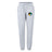 The SOCAL SANZAS RFC Women's Leisure Sweatpant by EMB Canterbury features a light gray color, drawstring waist, and a circular multicolored patch on the upper left thigh.