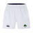 The SOCAL SANZAS RFC Advantage Short 2.0 by EMB Canterbury are white performance shorts made with recycled content, featuring an elastic waistband, Canterbury logo on the left leg, and a circular multicolored patch on the right.