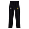 The SOCAL SANZAS RFC Stretch Tapered Pant by EMB Canterbury features an elastic waistband, white Canterbury logo on the left, multicolored patch on the right, and quick-dry fabric—ideal men's workout pants for active sessions.