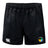 The SOCAL SANZAS RFC Advantage Rugby Shorts by EMB Canterbury are black, feature a white logo on the left leg and round colored patch on the right, and are moisture-wicking for peak rugby performance.