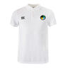 Show your support as a rugby fan with the SOCAL SANZAS RFC Waimak Polo by EMB Canterbury. This white polo features a black Canterbury logo on the right chest and a colorful circular logo on the left chest.