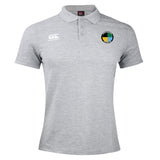 The SOCAL SANZAS RFC Waimak Polo by Canterbury features light grey, short sleeves, a three-button collar, and a white CCC logo with a multicolored badge—perfect for rugby fans. Brand: EMB Canterbury.