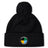 The SOCAL SANZAS RFC Pom Pom Beanie by EMB Canterbury is a black rugby hat with a pom-pom and a circular patch on the brim, featuring colored segments and "Las Vegas Invitational Social Rugby Club" text.