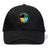 The SOCAL SANZAS RFC Flexfit Drill Cap by EMB Canterbury is a black cap with a circular embroidered logo in black, yellow, green, and blue labeled "Savages International SoCal Rugby Club.