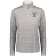 The EMB Augusta Women's Nations of Rugby Scotland Pursuit 1/4 Zip Pullover features light gray long sleeves, subtle stripes, moisture-wicking fabric, and a "Scotland Rugby" logo on the left chest.
