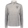 The EMB Augusta Women's Nations of Rugby Scotland Pursuit 1/4 Zip Pullover features light gray long sleeves, subtle stripes, moisture-wicking fabric, and a "Scotland Rugby" logo on the left chest.