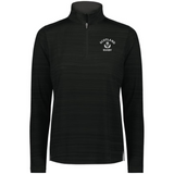 The EMB Augusta Women's Nations of Rugby Scotland Pursuit 1/4 Zip Pullover is a black, moisture-wicking top with "Scotland Rugby" and a thistle logo on the left chest for comfort and style.