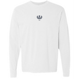 The Scotland Vintage Long Sleeve Comfort Tee by EMB S&S Activewear is a plain white vintage long sleeve with a small dark emblem and "1871" on the chest, reflecting classic Scottish style.
