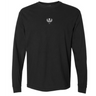 The Scotland Vintage Long Sleeve Comfort Tee by EMB S&S Activewear features a classic black design with a small white laurel wreath and "1974" text on the chest, inspired by vintage Scotland style.