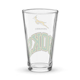 A PF LIC BOKS shaker pint glass with the words South African BOKS on it.