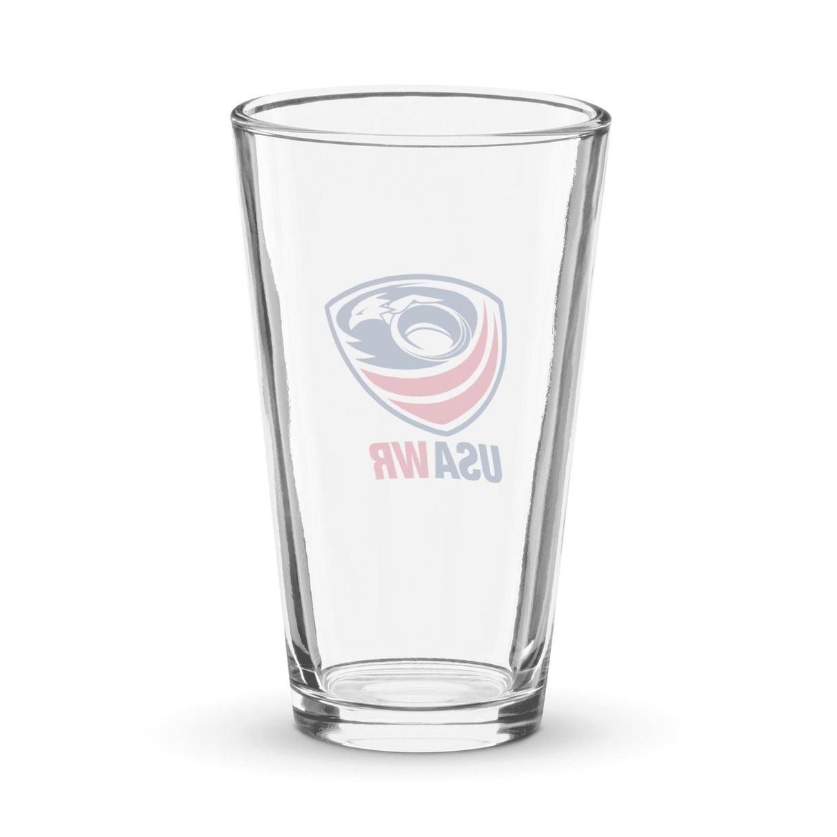 PF LIC USA Wheelchair Rugby Shaker Pint Glass, 16 oz, featuring the USA Wheelchair Rugby logo on the front. This versatile glass can also double as a mixing glass for your favorite cocktails.