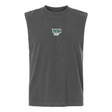 The EMB S&S Activewear Siena College Rugby Unisex Muscle Tee, made from heavyweight dark gray cotton, features “Siena College Rugby” in white and green on the chest and is shown against a white background.