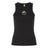 The Society of Iowa Rugby Referees Women’s Baby Rib Tank by EMB S&S Activewear is a black sleeveless top featuring a small circular floral graphic with three pink flowers and green leaves on the chest, offering classic style perfect for any casual look.