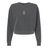 The EMB S&S Activewear Women's St. Augustine High School Rugby Mid-Length Crewneck Sweatshirt features a dark gray design with long sleeves and a "Saints Rugby" crest on the chest, perfect for displaying your school spirit.