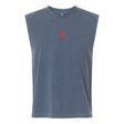 The St. Ignatius Rugby Unisex Muscle Tee by EMB S&S Activewear is a sleeveless blue-gray heavyweight cotton top, garment-dyed and featuring a small red and white "SC RUGBY" chest logo.