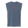 The St. Ignatius Rugby Unisex Muscle Tee by EMB S&S Activewear is a sleeveless blue-gray heavyweight cotton top, garment-dyed and featuring a small red and white "SC RUGBY" chest logo.
