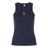 The EMB S&S Activewear Women's St. Ignatius Rugby Baby Rib Tank features a navy blue ribbed design and a small red and white "SD Rugby" logo on the chest, perfect for showing St. Ignatius spirit. Displayed on a plain white background.