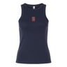 The EMB S&S Activewear Women's St. Ignatius Rugby Baby Rib Tank features a navy blue ribbed design and a small red and white "SD Rugby" logo on the chest, perfect for showing St. Ignatius spirit. Displayed on a plain white background.