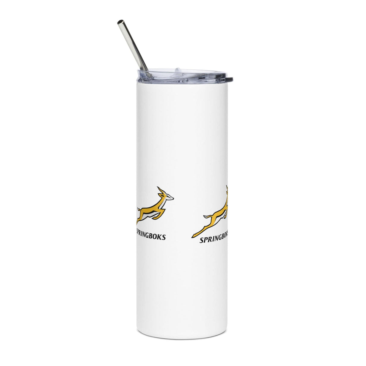 An official Springboks White Stainless Steel Tumbler with a yellow kangaroo on it, by PF LIC.