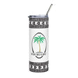 A Fiji Throwback White Stainless Steel Tumbler featuring a stainless steel construction with a palm tree design, made by PF LIC.