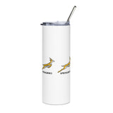 An official Springboks White Stainless Steel Tumbler with a straw and an image of a zebra.