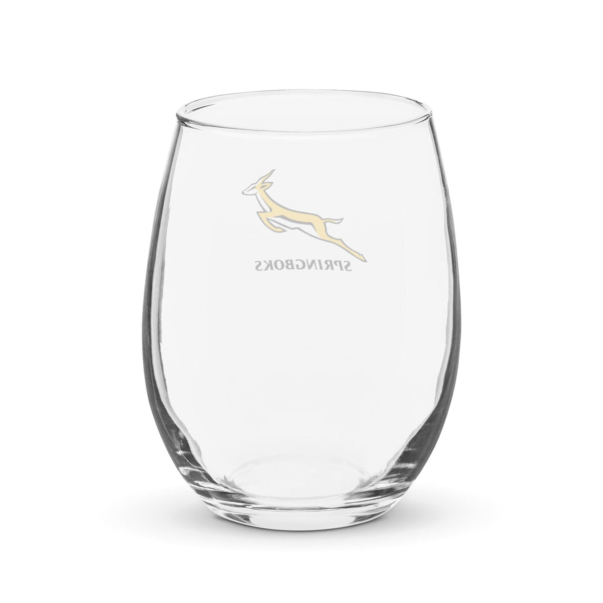 A Springboks Stemless Wine Glass with a zebra on it, manufactured by PF LIC.