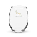 A Springboks Stemless Wine Glass with a zebra on it, manufactured by PF LIC.