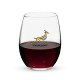 A Springboks Stemless Wine Glass made of glass material featuring a kangaroo by PF LIC.