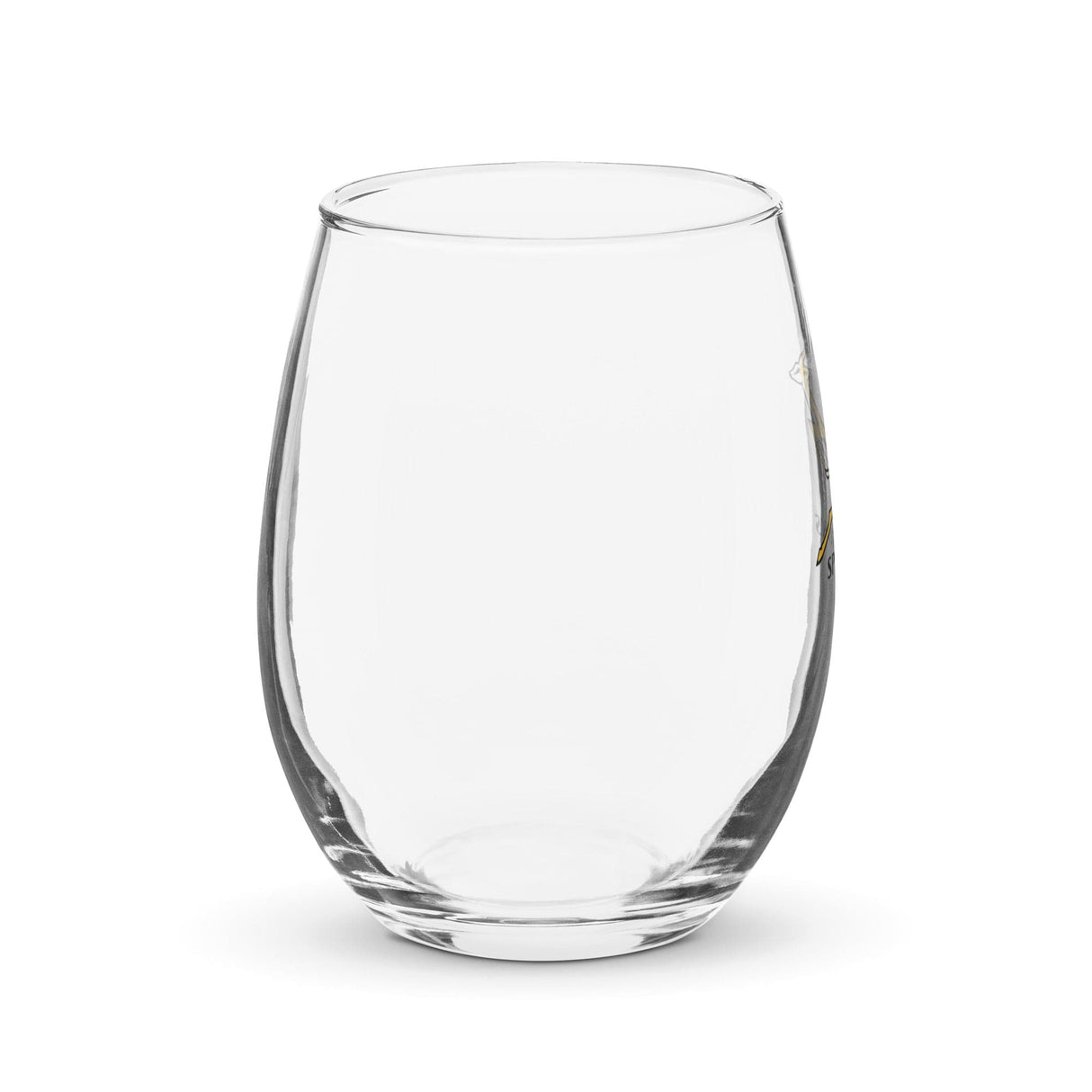 A Springboks Stemless Wine Glass made of clear glass material on a white background. (Brand: PF LIC)