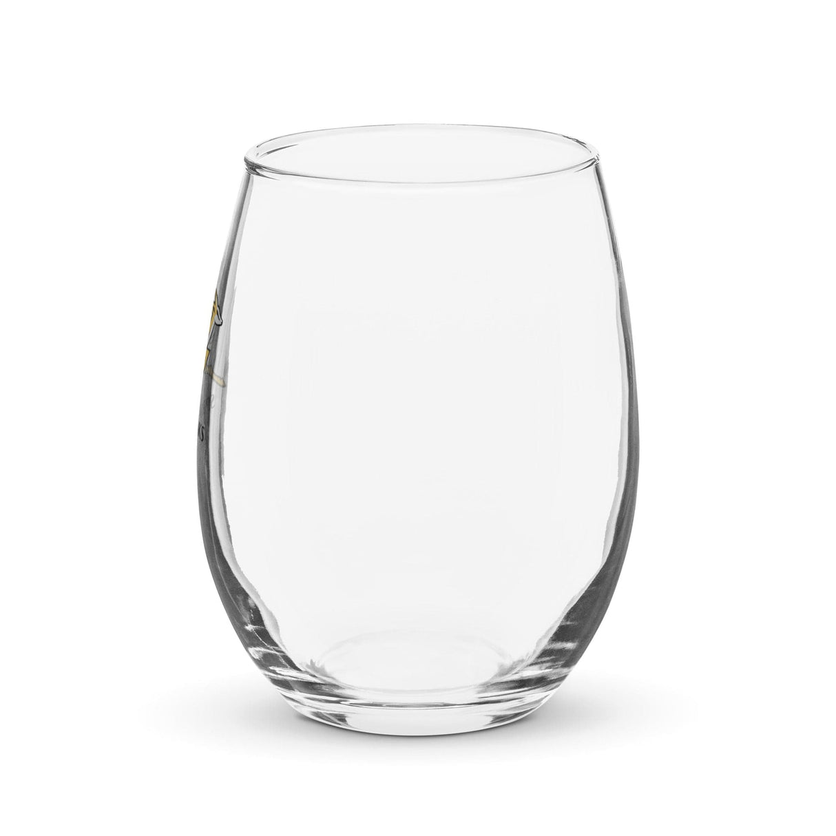 A Springboks Stemless Wine Glass made of glass material, placed on a white background, manufactured by PF LIC.