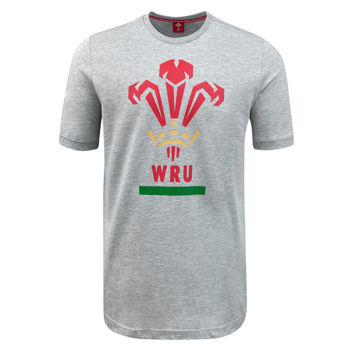 Grey Welsh Fan Gift Set T-shirt from Fast Bundle, showcasing a red Rugby logo with a crown and "WRU" text.