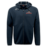 A navy hooded sweatshirt with an embroidered logo featuring the Raleigh Rattlesnakes rugby team, the Raleigh Rattlesnakes Rugby Tempo Full Zip-Hoodie by EMB Canterbury.