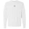 The Tonga Vintage Long Sleeve Comfort Tee by EMB S&S Activewear features a white design with a small bird and green twig graphic above "1944" on the chest, inspired by classic Tonga Vintage style.