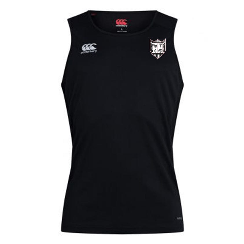 The Troy University Rugby Club Dry Singlet by EMB Canterbury, designed with Vapodri Technology, showcases a small white logo on the left chest and a larger logo on the upper center. Perfect for athletic gear enthusiasts who value both style and performance.