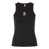 Show your team spirit with the Women's University of Alabama Rugby Baby Rib Tank by EMB S&S Activewear, a black sleeveless top featuring a small red and white "A" logo centered on the chest.