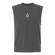 The University of Alabama Rugby Unisex Muscle Tee by EMB S&S Activewear is a sleeveless, dark gray heavyweight cotton top with a small red and white geometric emblem on the center chest.