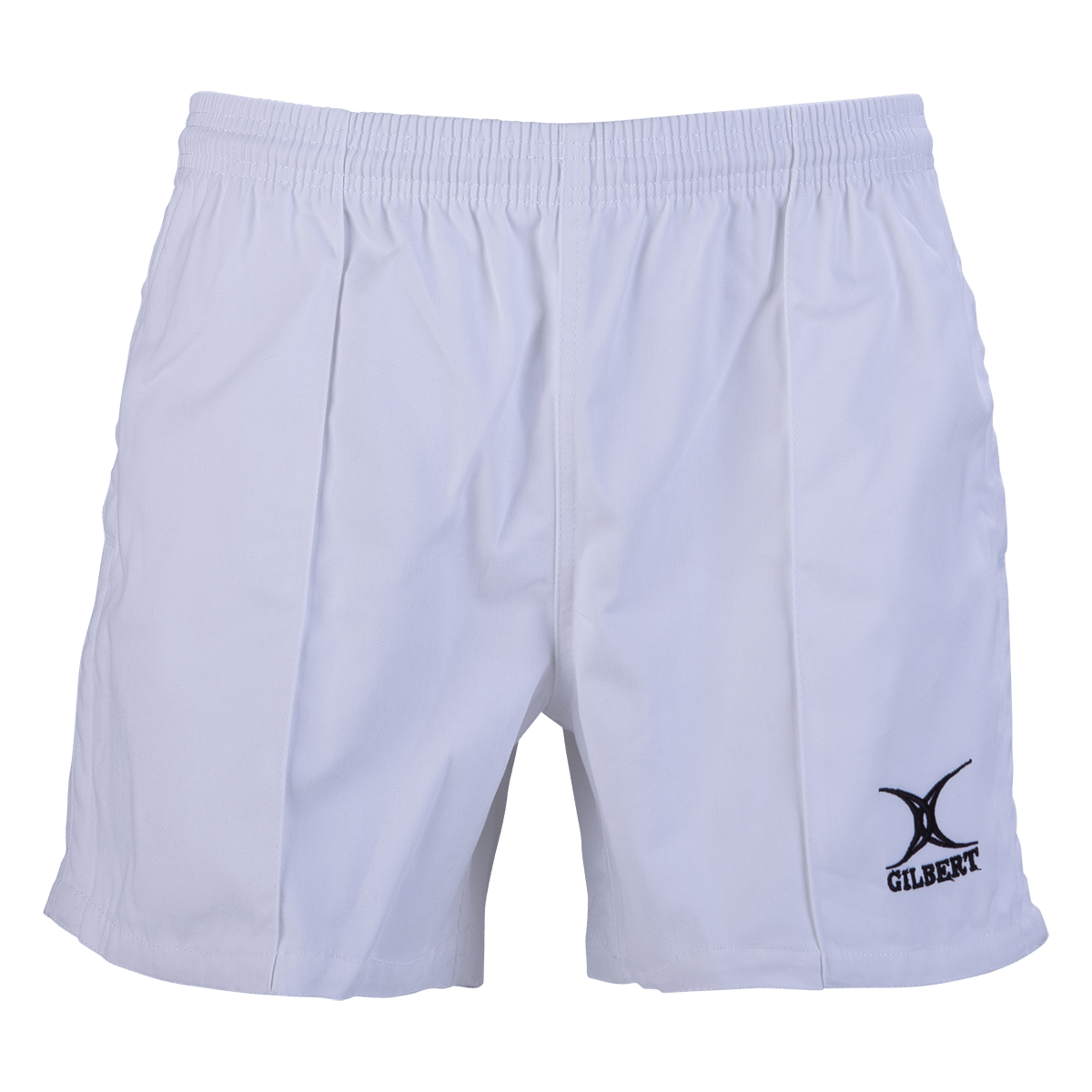 The Gilbert Kiwi Pro Short 3-Pack Bundle by Bundle Gilbert offers white athletic rugby shorts with an elastic waistband and iconic Gilbert logo on the lower left. Ideal for casual wear or training, they guarantee comfort and performance.