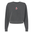 The EMB S&S Activewear Women's University of Alabama Rugby Mid-Length Crewneck Sweatshirt features a charcoal gray color and a small red and white geometric chest design inspired by classic rugby styles.
