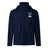 The Villanova Rugby Elite Storm Jacket by EMB Canterbury is a navy blue jacket featuring a "V Rugby" logo on the chest, high collar, and hood. It's designed with Vaposhield performance for waterproof protection against the elements.