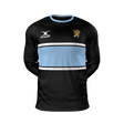 Columbia Business Gilbert LS Training Tee: a long-sleeved black training shirt with a light blue horizontal chest stripe, the Gilbert logo on the right chest, and a lion crest on the left.