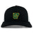 The EMB S&S Activewear Arkansas Gryphons Retro Trucker Cap features a black and white design with an embroidered yellow and green Arkansas emblem, stylized animal, star, "est. 2006" text, and an adjustable snapback closure.