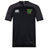 The Arkansas Gryphons Vapodri Evader Jersey by EMB Canterbury is a black short-sleeve top with grey shoulders, a white Canterbury logo on the right chest, and a green-yellow lion crest—crafted with moisture-wicking comfort.