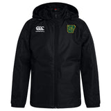 Stay dry and warm in the Arkansas Gryphons Club Vaposhield Stadium Jacket by EMB Canterbury, featuring water repellent fabric, zip front, padded insulation, a Canterbury logo, and a green-yellow star and kangaroo crest on the chest—ideal for rugby fans.
