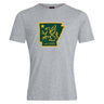 The Arkansas Gryphons Club Plain Tee by WRS Canterbury is a gray cotton-blend shirt showcasing a griffin inside an Arkansas outline, with a star and "est. 2006" graphic below.