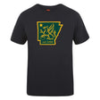 The Arkansas Gryphons Club Plain Tee by WRS Canterbury features a green and yellow griffin inside the Arkansas outline, a star, and "est. 2006" on the front. Made from a soft cotton blend for comfort.