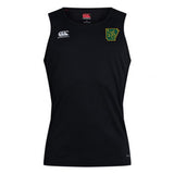 Sleeveless black Arkansas Gryphons Club Dry Singlet by EMB Canterbury with two white logos and a green and yellow patch featuring a stylized kangaroo and "VARSITY" on the left chest.