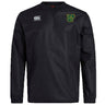 The EMB Canterbury Arkansas Gryphons Club Vaposhield Contact Top is a black long-sleeve rugby training top with a water-repellent finish, featuring the Canterbury logo and a yellow-green Arkansas emblem on the chest.