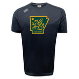 The Arkansas Gryphons Tempo Vapodri T-Shirt by WRS Canterbury is a black athletic tee with a green and gold griffin in an Arkansas outline, "est. 2006" below, and shoulder logo; designed for moisture-wicking performance comfort.