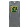 The Arkansas Gryphons Tempo Vapodri Singlet by WRS Canterbury features a green and yellow winged lion inside Arkansas with "est. 2006" below. Made with recycled polyester for comfort and performance.