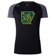 The Arkansas Gryphons Women's Elite Training Tee by WRS Canterbury features black and gray recycled polyester, plus a yellow and green griffin, star, and “est. 2006” graphic inside an Arkansas outline on the chest.